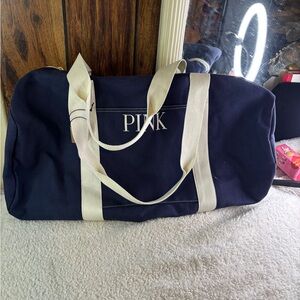 Victoria’s Secret PINK Stylish White and Blue Gym Duffle Bag Large NWT